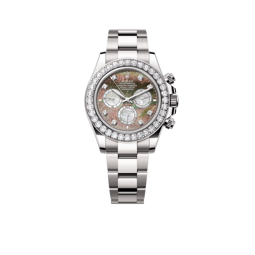 Daytona 40mm Oyster White Gold Black and White Mother of Pearl Diamond Dial & Bezel 126579RBR