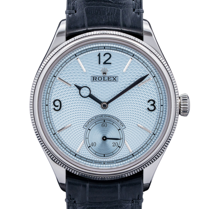 Perpetual 1908 39mm White Gold Platinum Ice Blue Dial Black Alligator Leather Strap m52506-0003