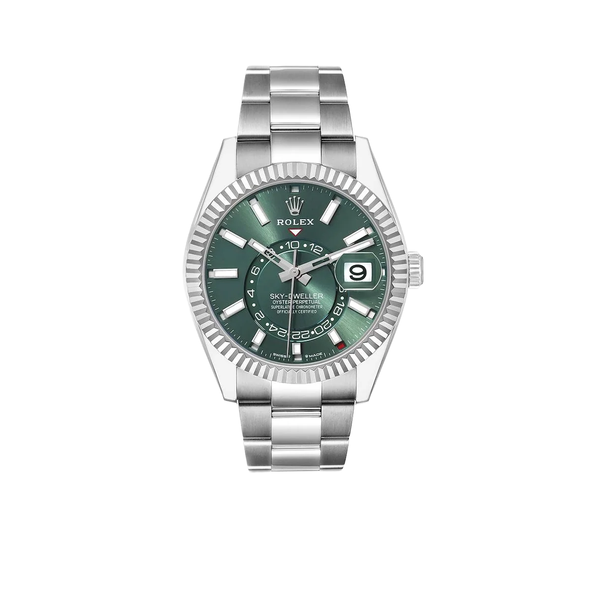 Sky-Dweller 42mm Steel White Gold Green Dial Mens Watch 336934