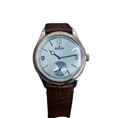 Perpetual 1908 39mm White Gold Platinum Ice Blue Dial Brown Alligator Leather Strap m52506-0002