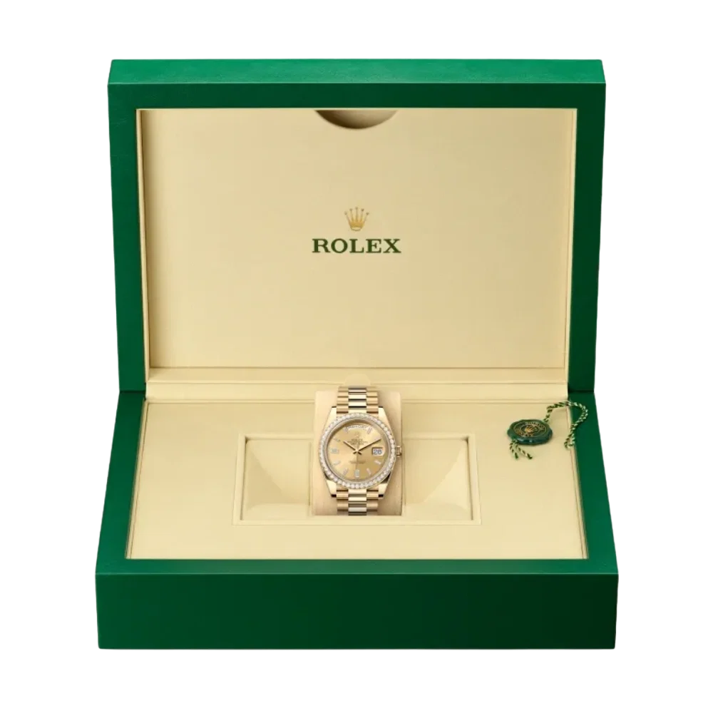 Day-Date 40mm 228348RBR Yellow Gold Diamond Bezel Champagne Diamond Dial