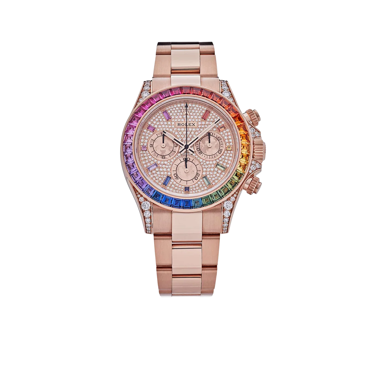 Daytona 116595RBOW Rainbow Rose Gold Pave Diamond Dial Sapphire Bezel