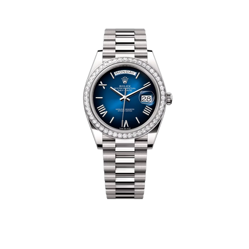 Day-date Oyster Perpetual 40mm White Gold Blue Ombré Dial, Diamond-set bezel M228349RBR-0045