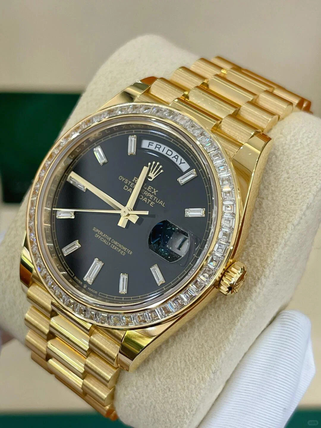 Day-Date 40mm Yellow Gold Onyx Baguette Diamond Dial Baguette Bezel m228398tbr-0001