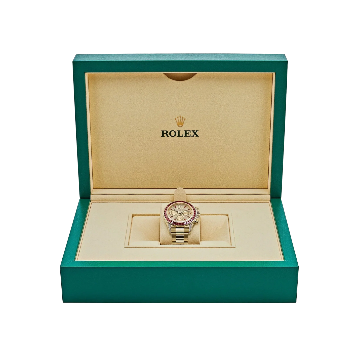 Daytona 126598TRU Yellow Gold Ruby Bezel Diamond Pave Dial
