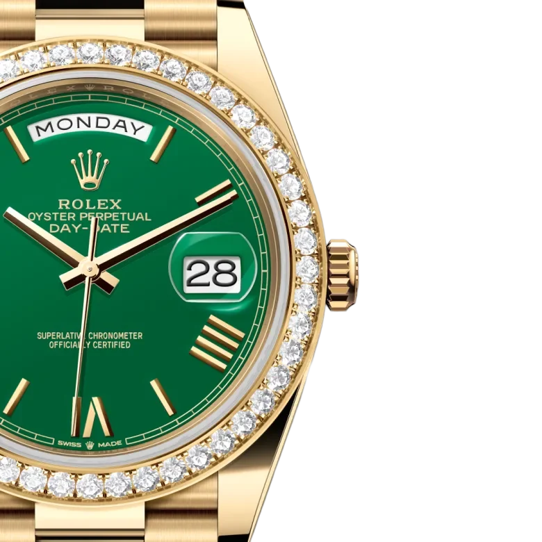 Day-Date 40 Yellow Gold Green Roman Numeral Dial Diamond Bezel M228348RBR-0040