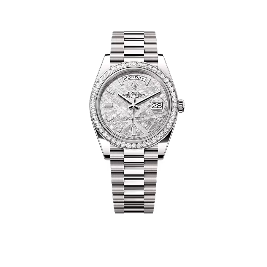 Day-Date 40mm Meteorite Dial, Platinum Diamonds M228349RBR-0040 New