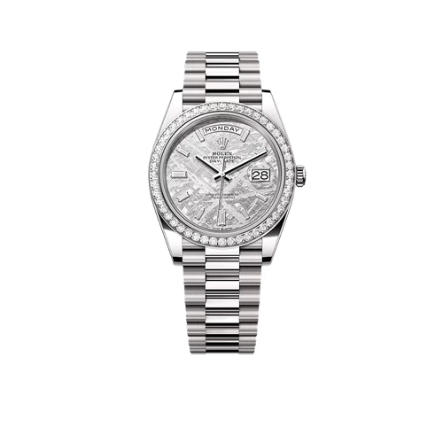 Day-Date 40mm Meteorite Dial, Platinum Diamonds M228349RBR-0040 New
