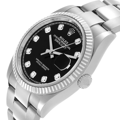 Datejust 36mm Steel White Gold Black Diamond Dial Mens Watch 126234