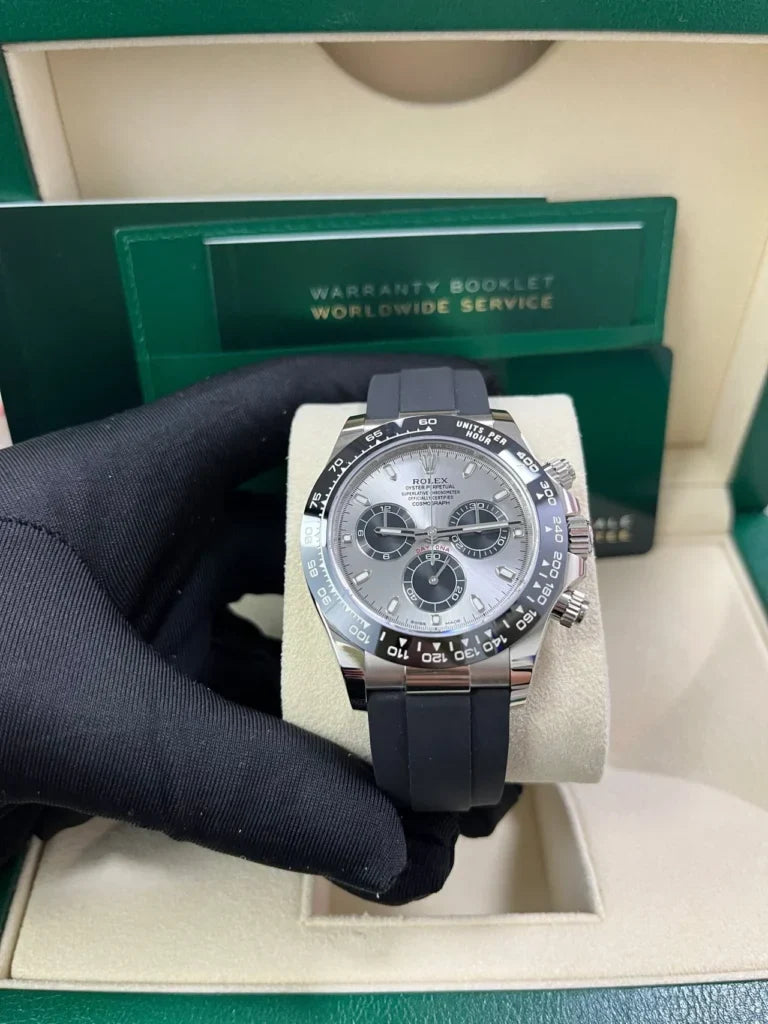 Daytona 40mm 116519 White Gold Steel Index Black Oysterflex Rubber Strap