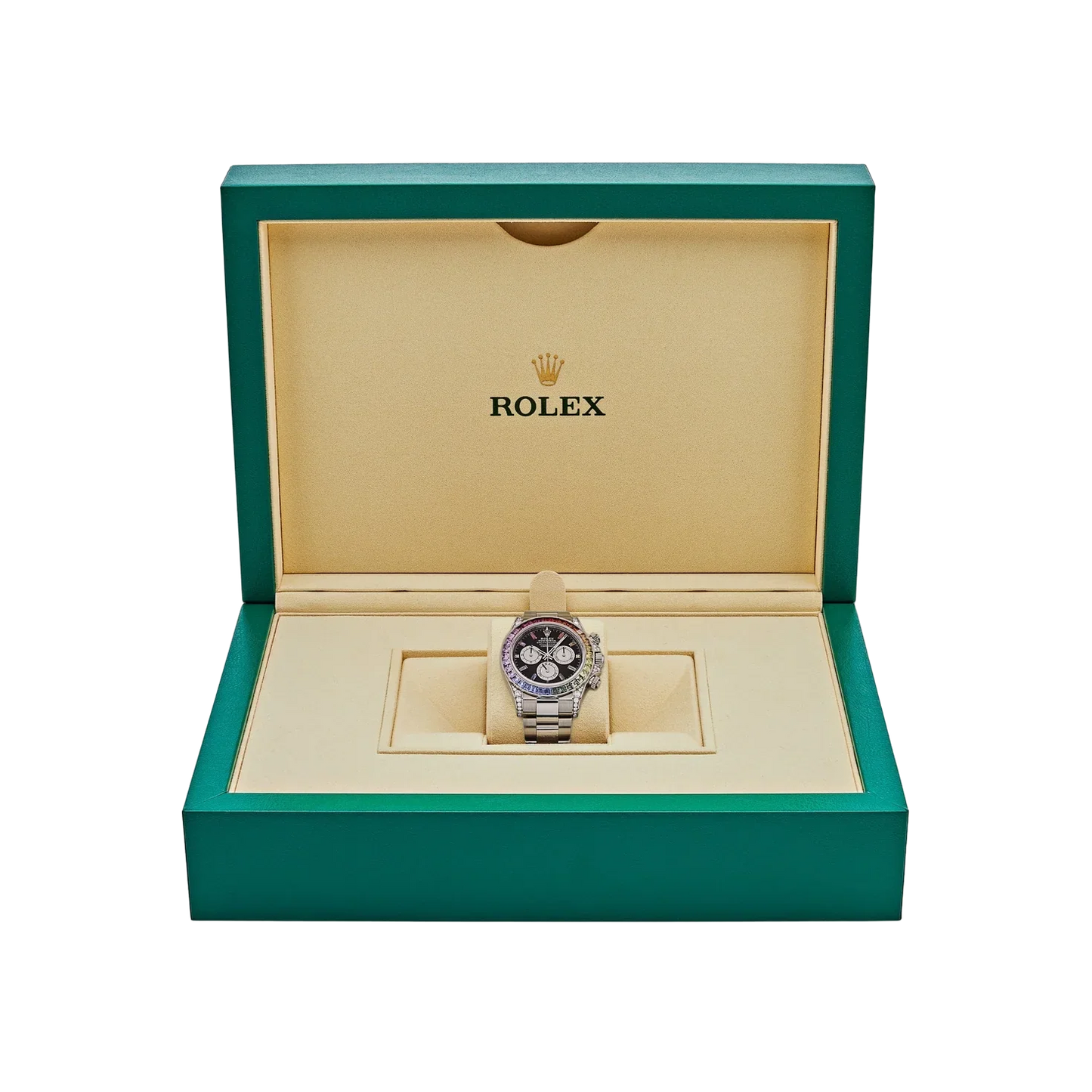 Daytona 40mm 116599RBOW Rainbow White Gold Black Dial