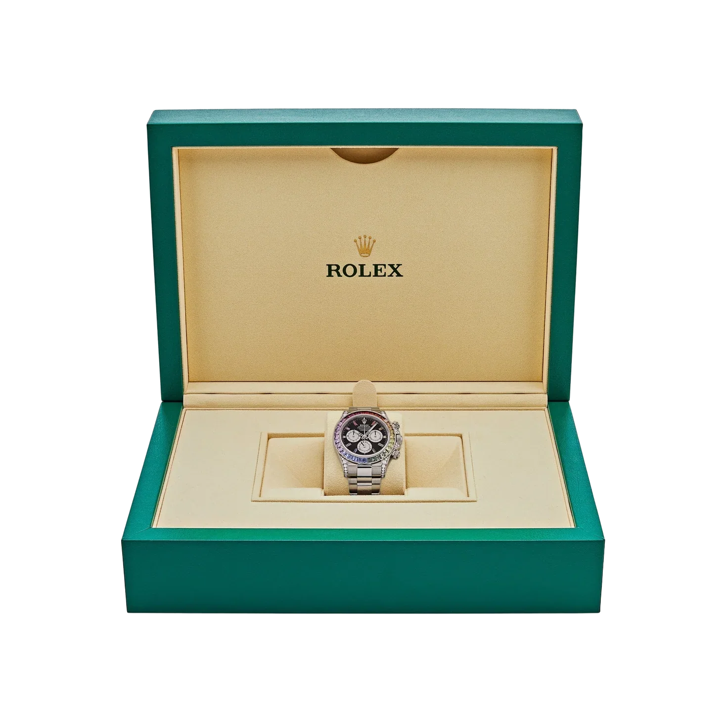 Daytona 40mm 116599RBOW Rainbow White Gold Black Dial