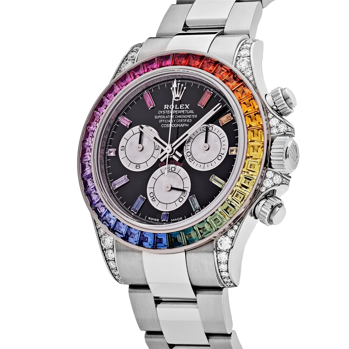 Daytona 40mm 116599RBOW Rainbow White Gold Black Dial