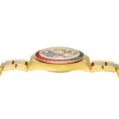 Daytona 116598RBOW Rainbow Yellow Gold Black Diamond Dial Sapphire Bezel
